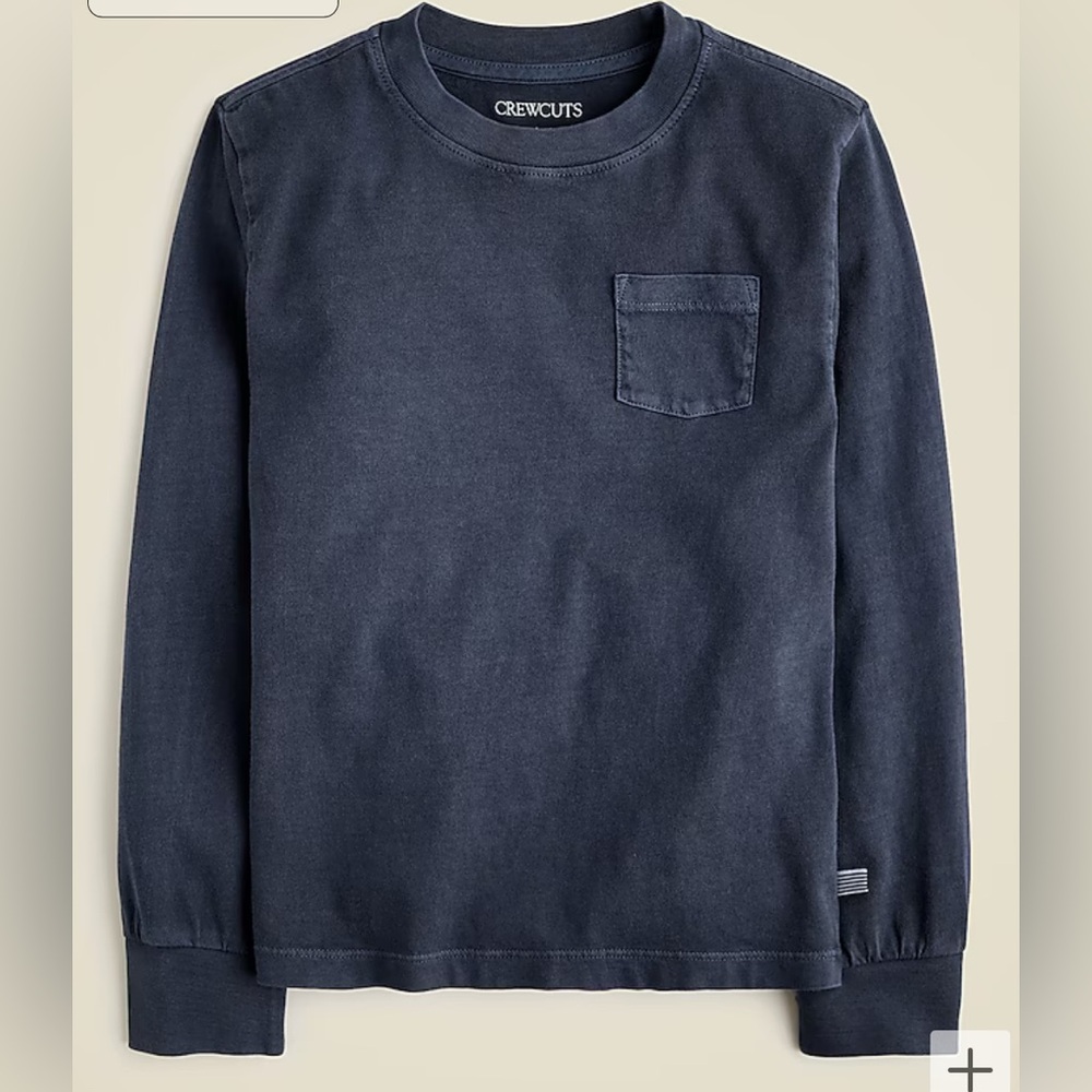 J Crew Kids' long-sleeve garment-dyed pocket T-shirt in broken-in-jersey. NWT